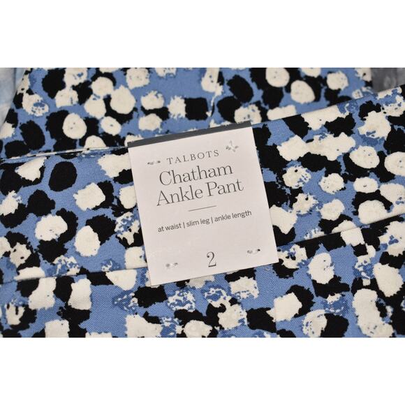 TALBOTS NEW $89 Blue Black White Printed Chatham Ankle Slim‎ Leg Pant Size 2 - Picture 3 of 5